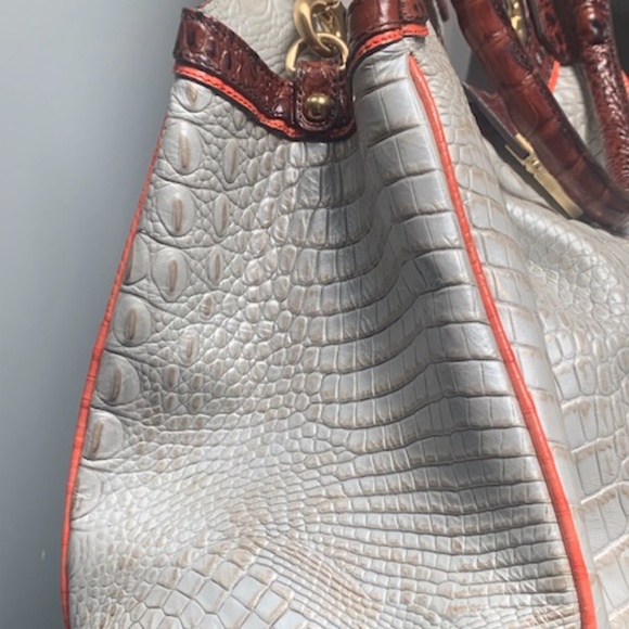 Brahmin Silver Celia Bag with Pecan trim and orange piping. - Picture 2 of 14